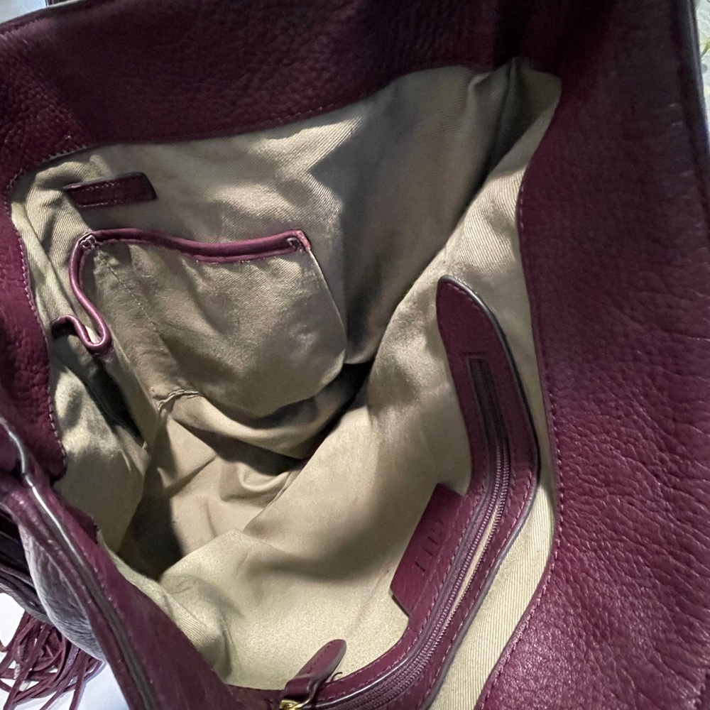 G.I.L.I. Burgundy Leather Hobo Handbag With Fringes - Picture 11 of 15